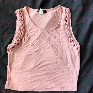 Fashion Nova pink crop top. Braided sleeve detail
